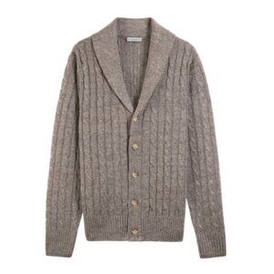 Suitsupply Men's Taupe Shawl Collar Linen Cotton Cable Knit Cardigan Size S EUC